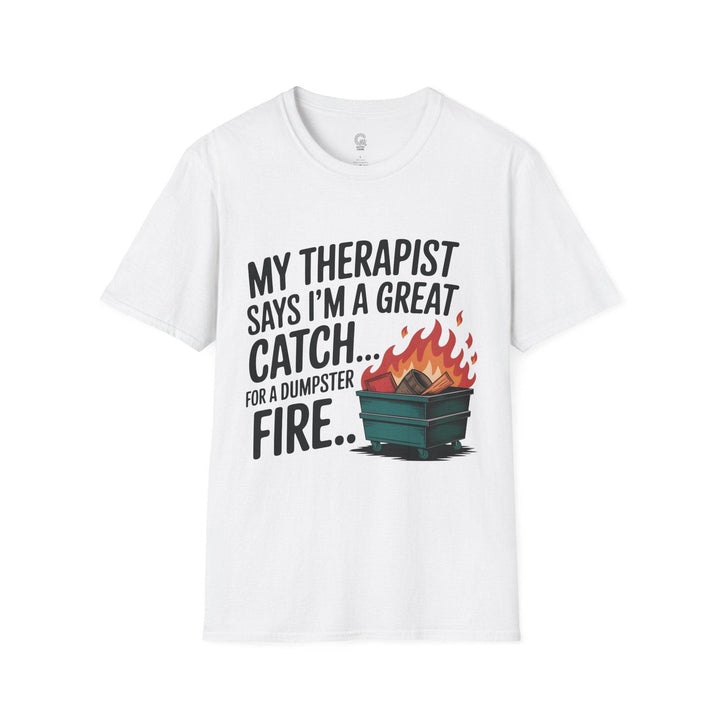 Funny Therapist T-Shirt with Humorous Dumpster Fire Design - Gutsy Garb
