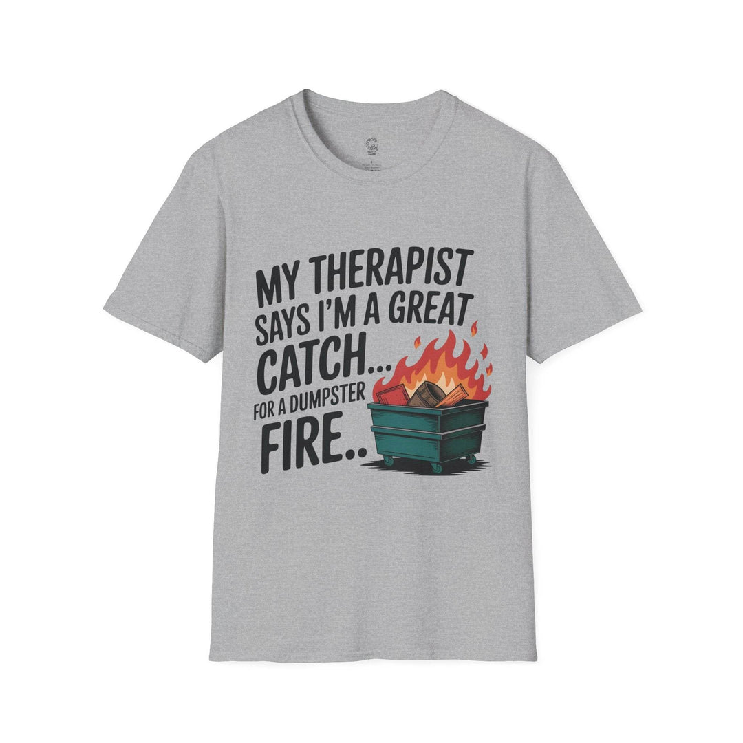 Funny Therapist T-Shirt with Humorous Dumpster Fire Design - Gutsy Garb