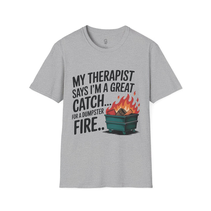 Funny Therapist T-Shirt with Humorous Dumpster Fire Design - Gutsy Garb