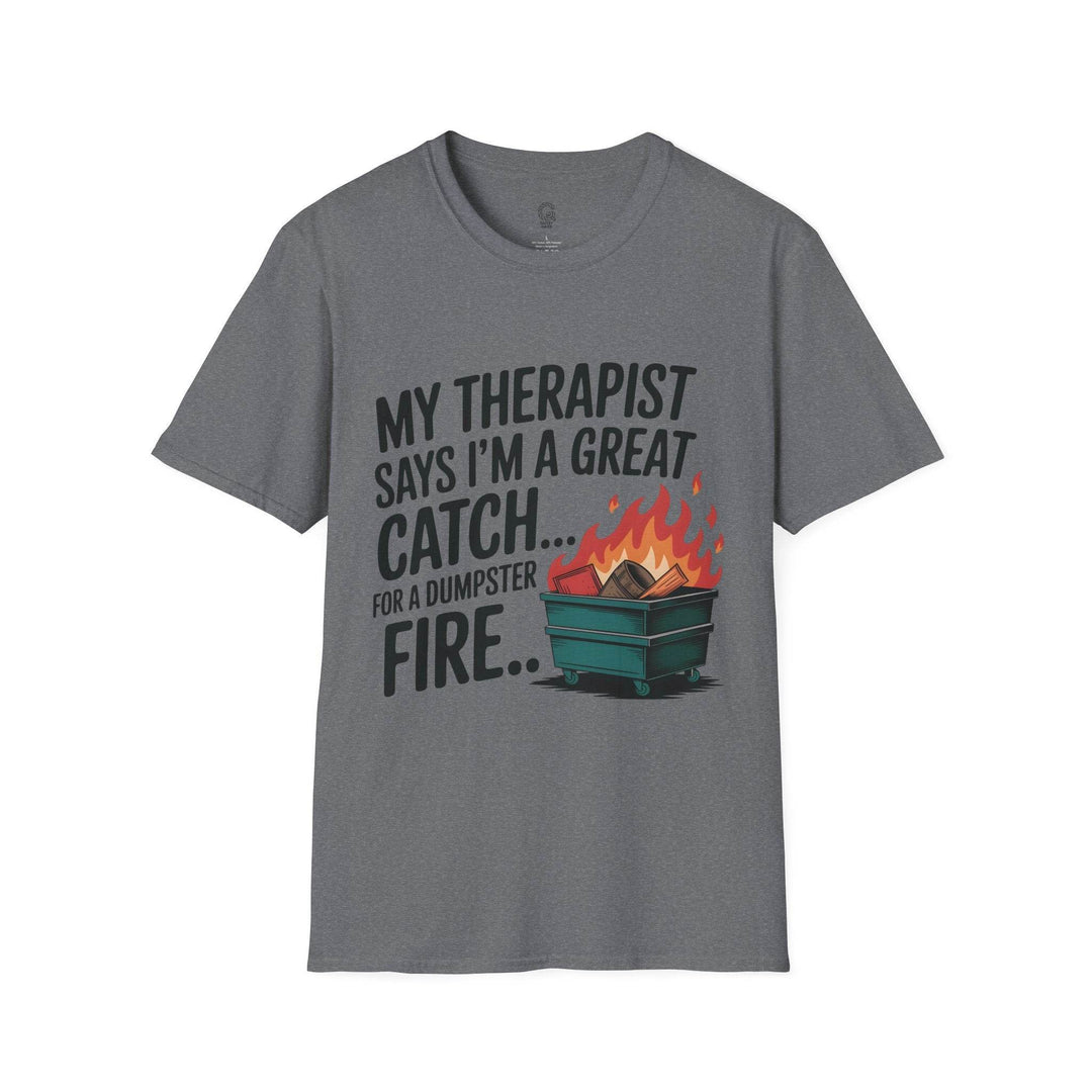 Funny Therapist T-Shirt with Humorous Dumpster Fire Design - Gutsy Garb