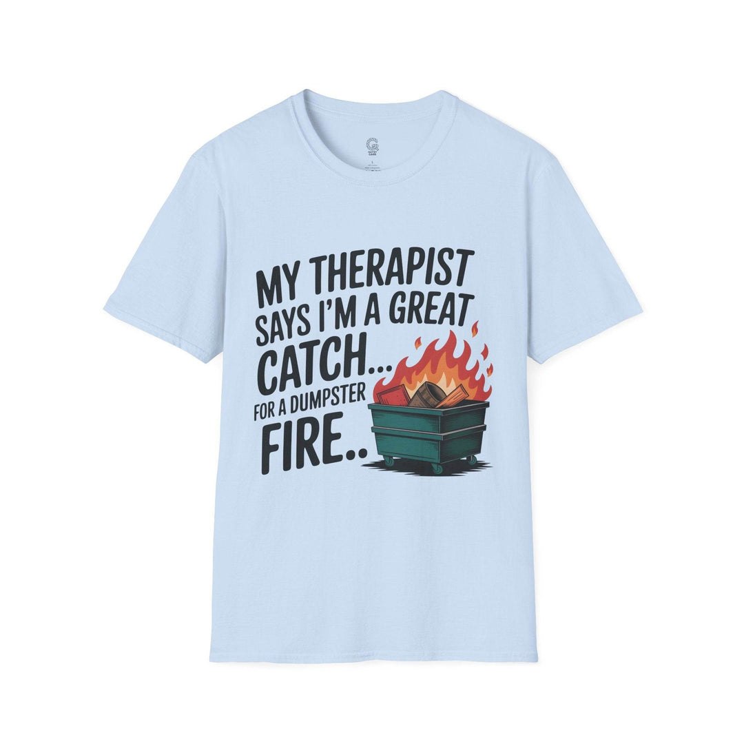 Funny Therapist T-Shirt with Humorous Dumpster Fire Design - Gutsy Garb