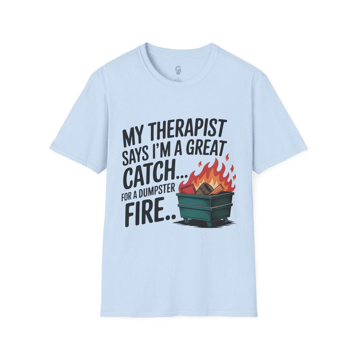 Funny Therapist T-Shirt with Humorous Dumpster Fire Design - Gutsy Garb