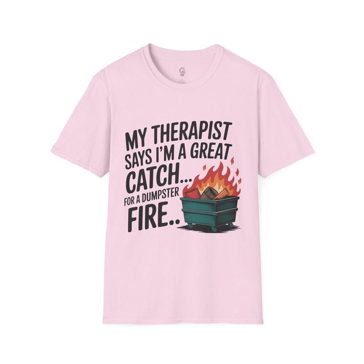 Funny Therapist T-Shirt with Humorous Dumpster Fire Design - Gutsy Garb