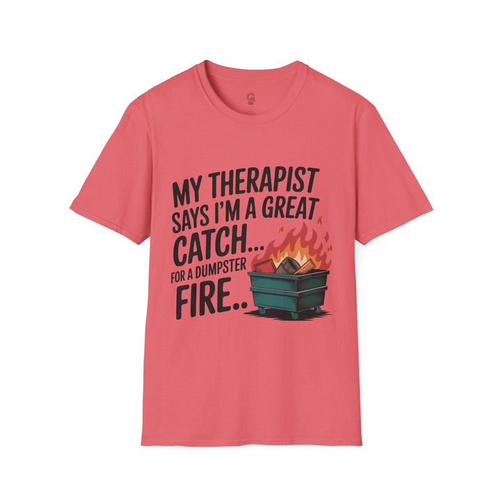 Funny Therapist T-Shirt with Humorous Dumpster Fire Design - Gutsy Garb