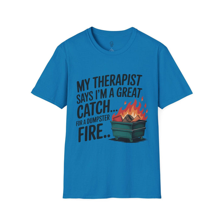 Funny Therapist T-Shirt with Humorous Dumpster Fire Design - Gutsy Garb