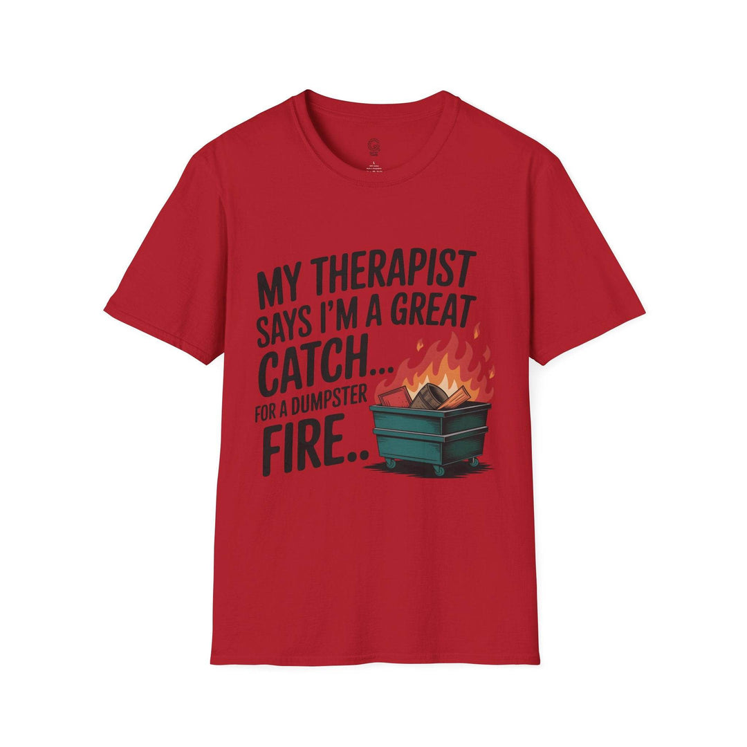 Funny Therapist T-Shirt with Humorous Dumpster Fire Design - Gutsy Garb