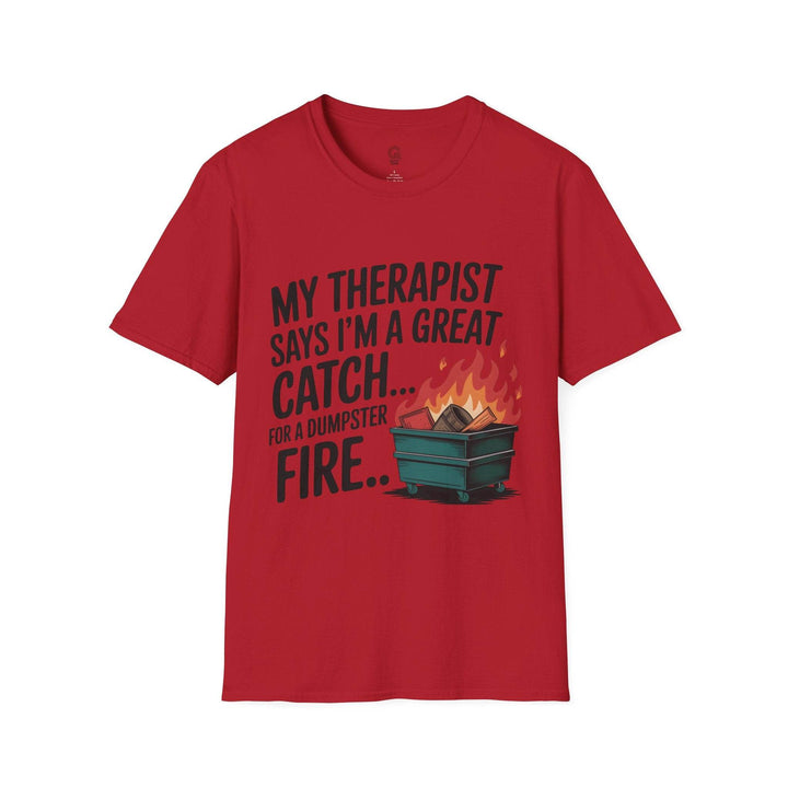 Funny Therapist T-Shirt with Humorous Dumpster Fire Design - Gutsy Garb