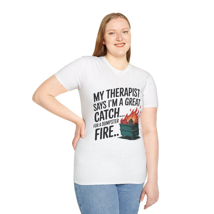 Funny Therapist T-Shirt with Humorous Dumpster Fire Design - Gutsy Garb
