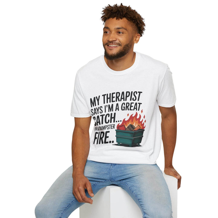 Funny Therapist T-Shirt with Humorous Dumpster Fire Design - Gutsy Garb