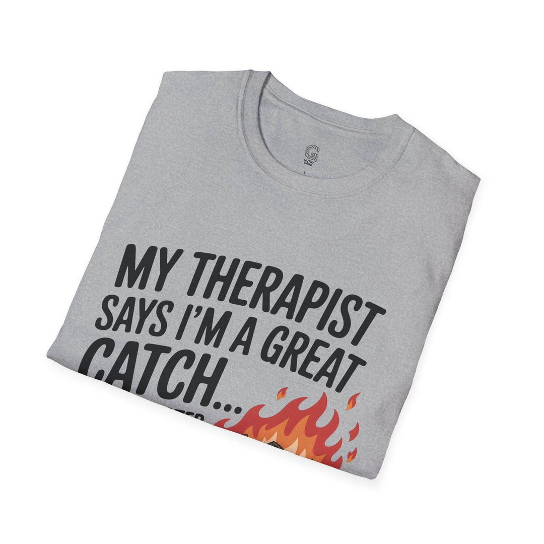 Funny Therapist T-Shirt with Humorous Dumpster Fire Design - Gutsy Garb
