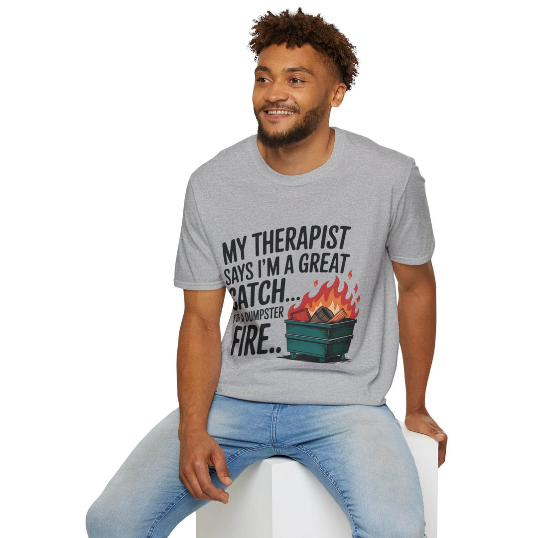 Funny Therapist T-Shirt with Humorous Dumpster Fire Design - Gutsy Garb