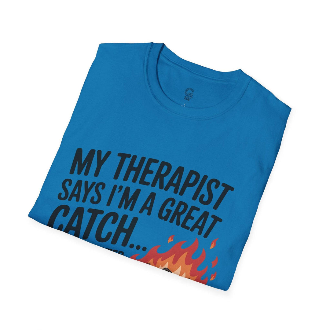 Funny Therapist T-Shirt with Humorous Dumpster Fire Design - Gutsy Garb