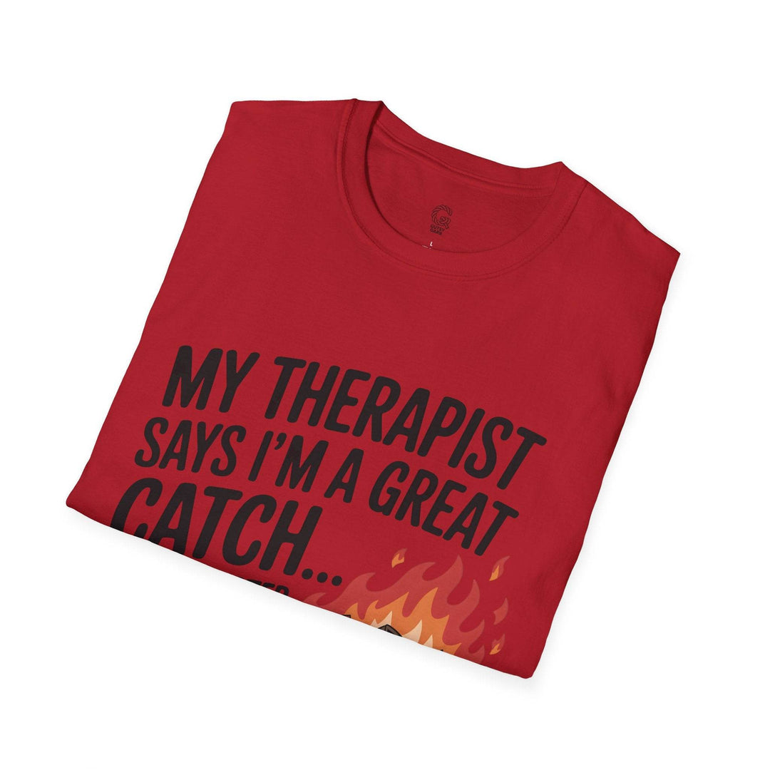 Funny Therapist T-Shirt with Humorous Dumpster Fire Design - Gutsy Garb