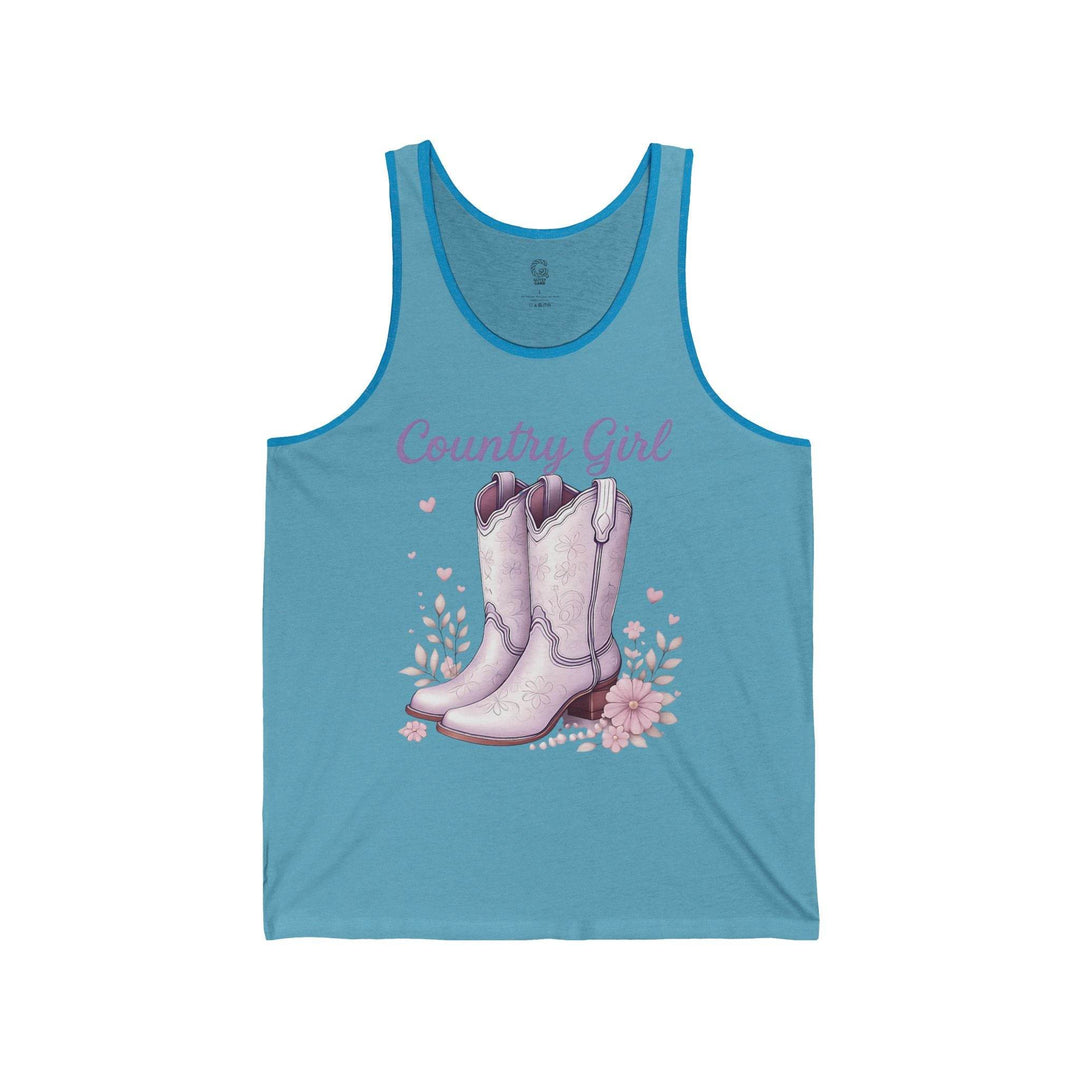 Country Girl Tank Top with Pink Boots Design - Gutsy Garb