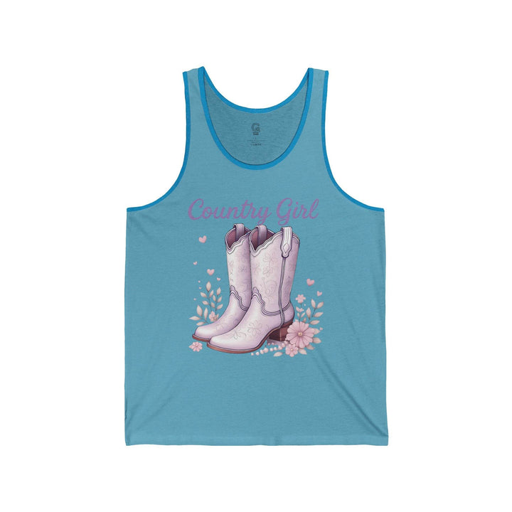 Country Girl Tank Top with Pink Boots Design - Gutsy Garb