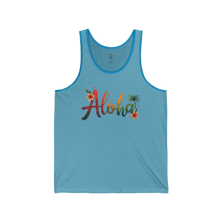 Island Vibes Tank Top with Aloha Design - Gutsy Garb