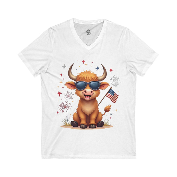 Stars and Stripes Cow V-Neck Tee - Bold & Fun - Gutsy Garb