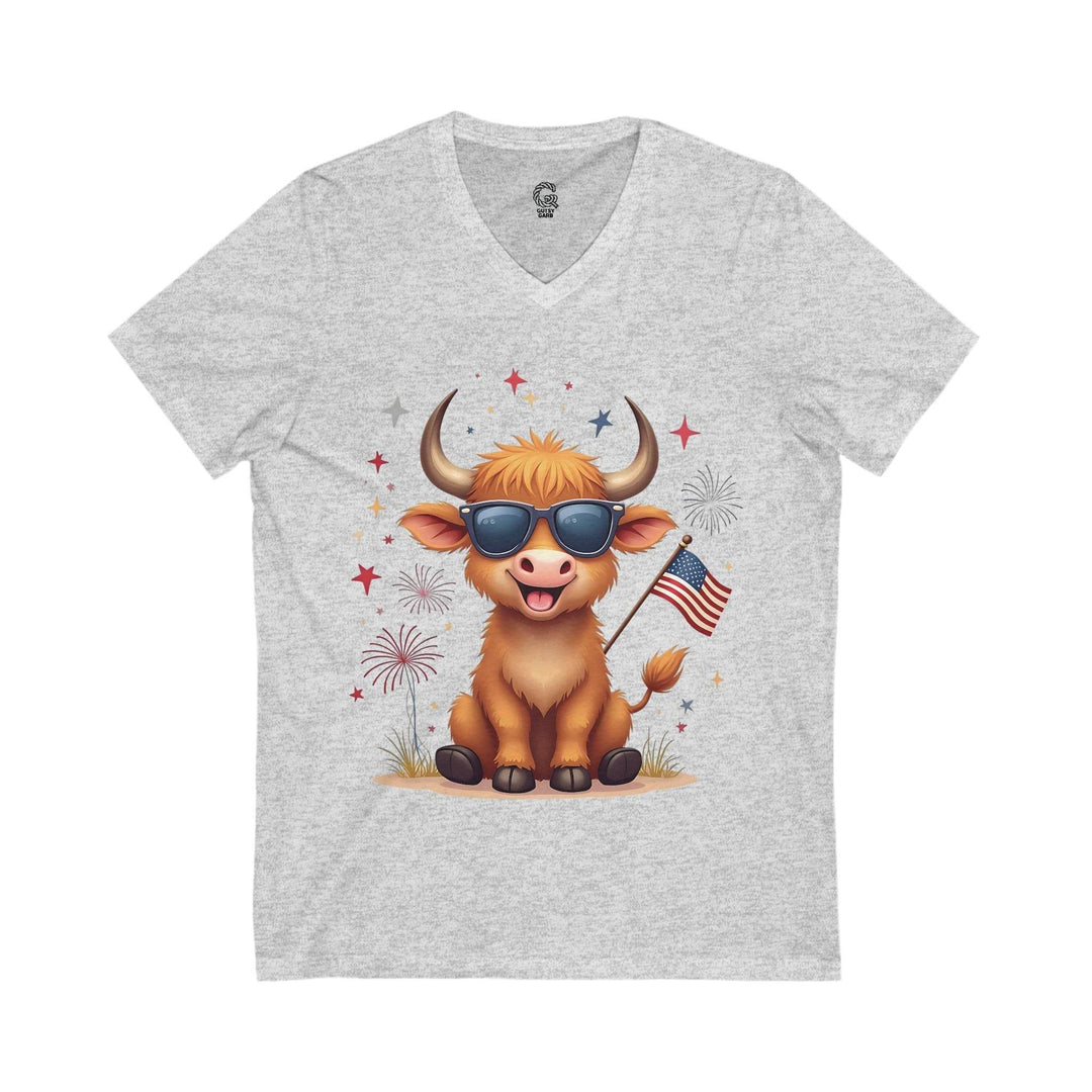Stars and Stripes Cow V-Neck Tee - Bold & Fun - Gutsy Garb