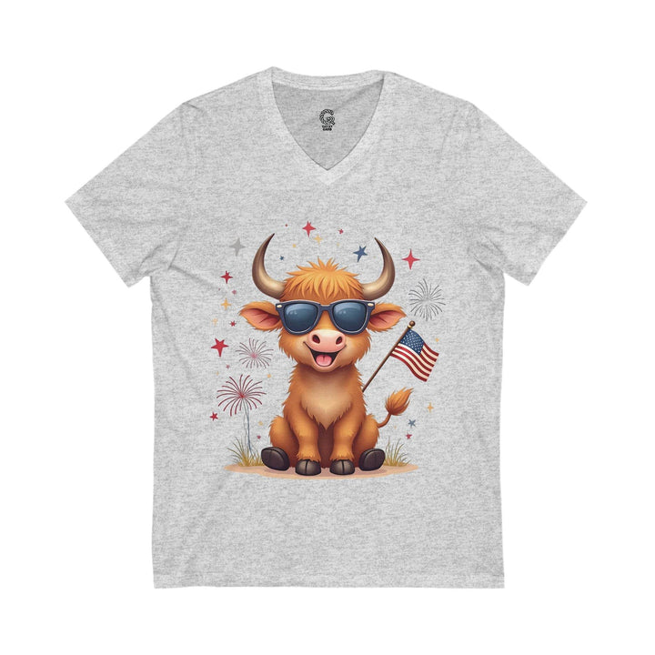 Stars and Stripes Cow V-Neck Tee - Bold & Fun - Gutsy Garb