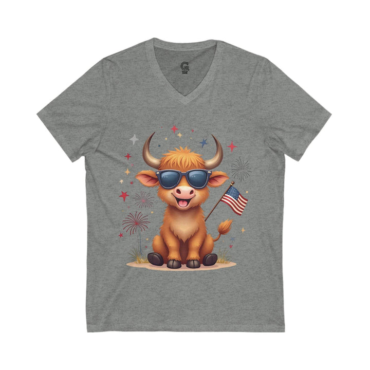 Stars and Stripes Cow V-Neck Tee - Bold & Fun - Gutsy Garb