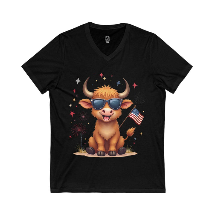 Stars and Stripes Cow V-Neck Tee - Bold & Fun - Gutsy Garb