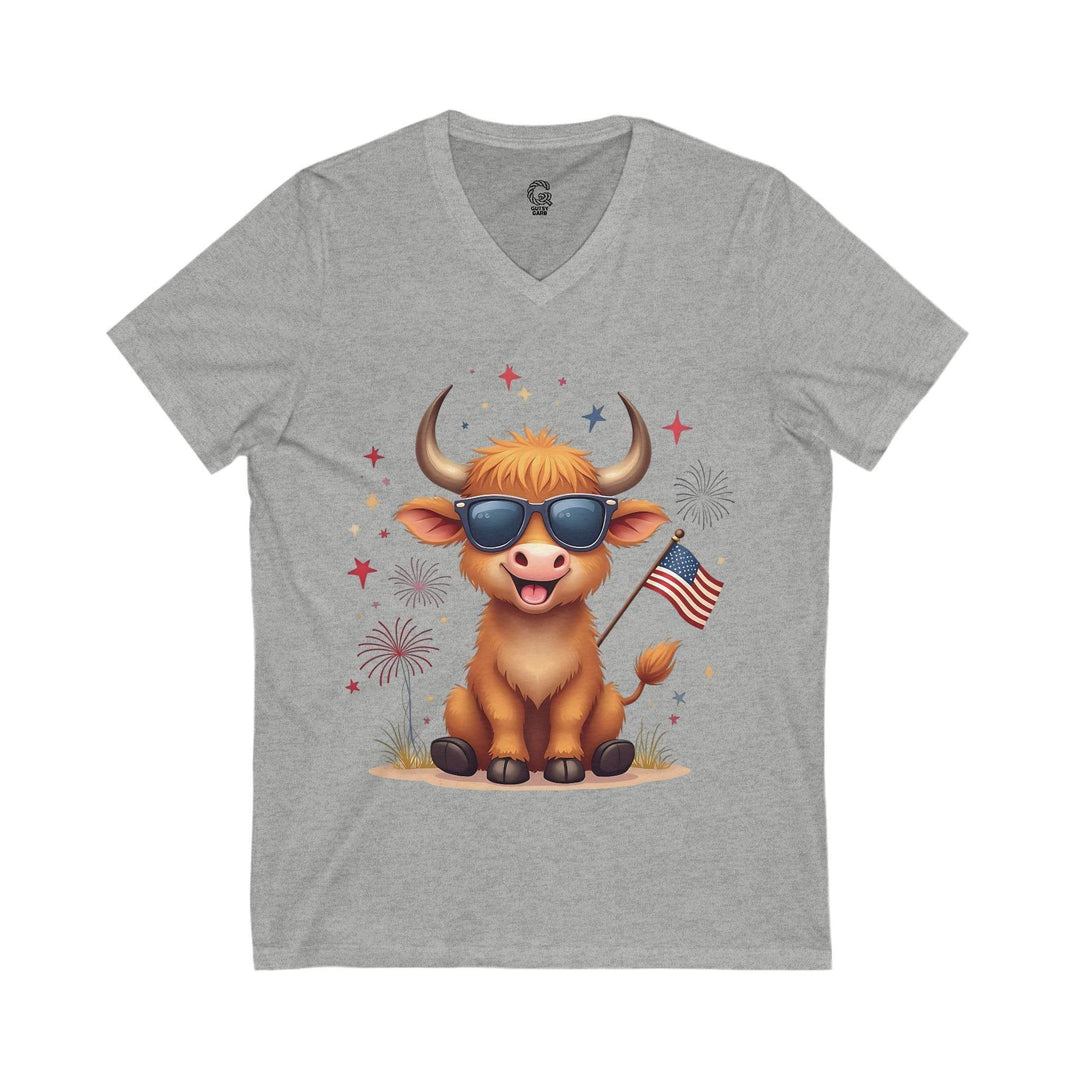 Stars and Stripes Cow V-Neck Tee - Bold & Fun - Gutsy Garb