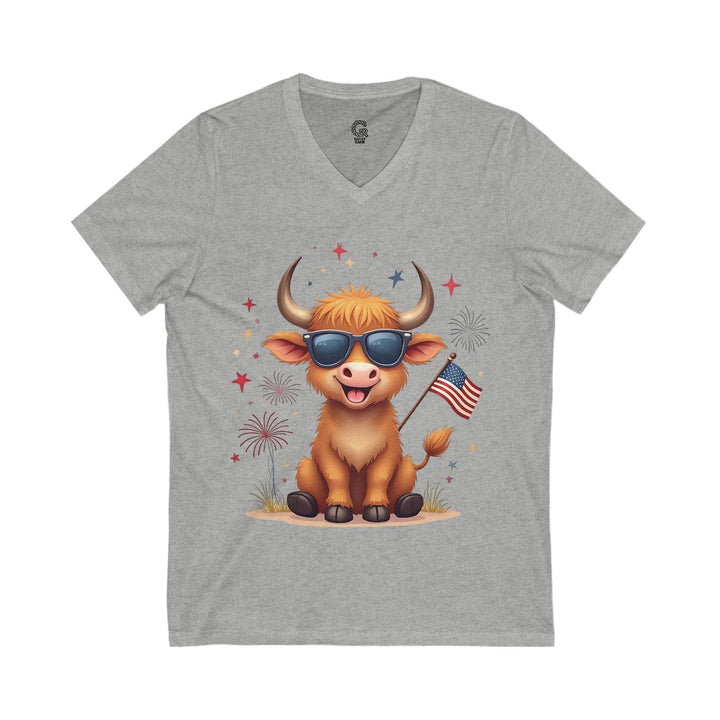 Stars and Stripes Cow V-Neck Tee - Bold & Fun - Gutsy Garb