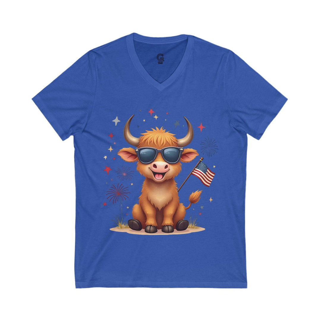 Stars and Stripes Cow V-Neck Tee - Bold & Fun - Gutsy Garb