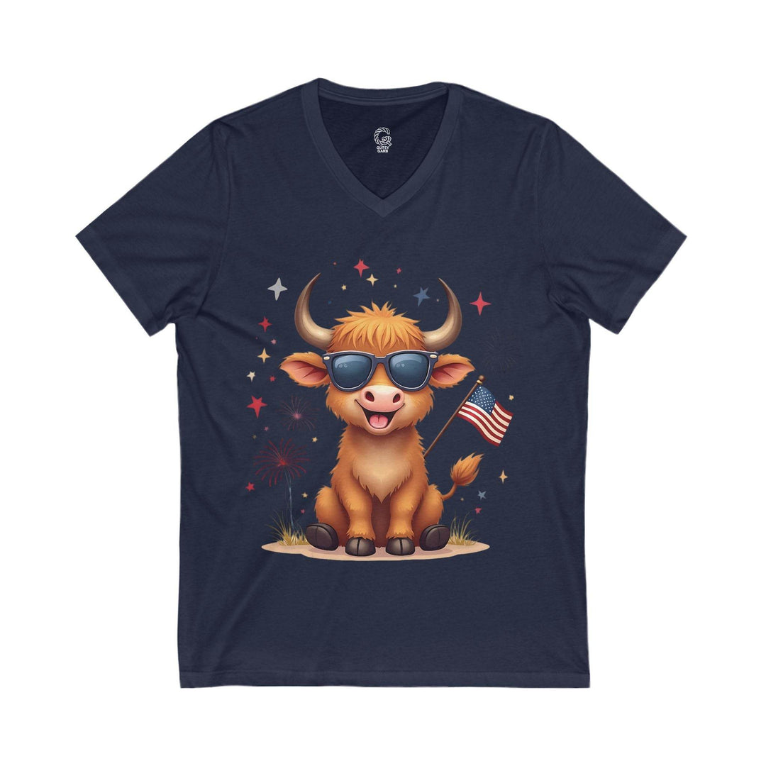 Stars and Stripes Cow V-Neck Tee - Bold & Fun - Gutsy Garb