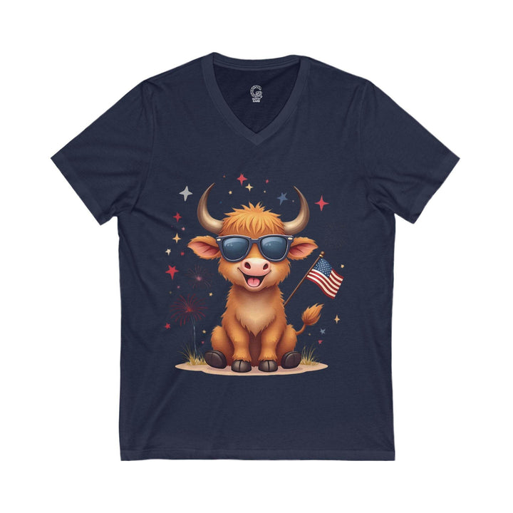 Stars and Stripes Cow V-Neck Tee - Bold & Fun - Gutsy Garb