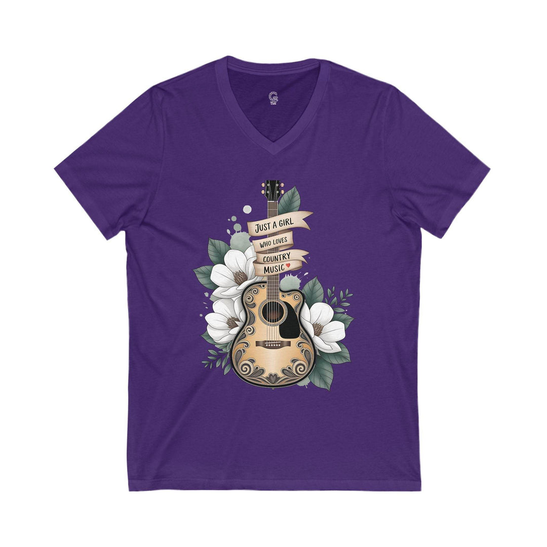 Women's Country V-Neck Shirt with Guitar Design - Gutsy Garb