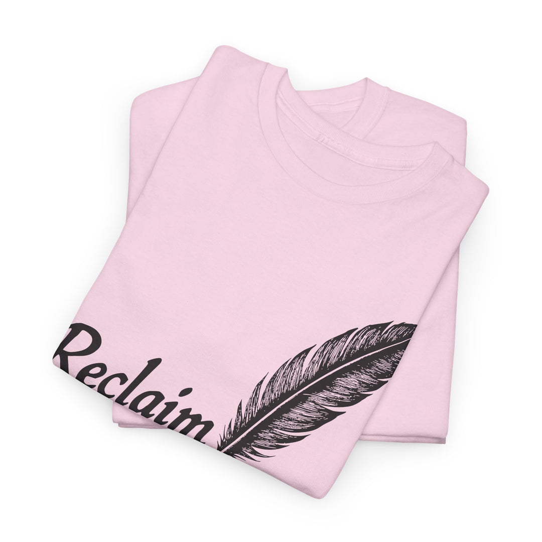 Reclaim liberty graphic tee in pink featuring a stylish feather design
