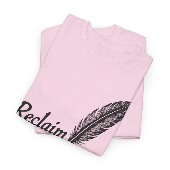 Reclaim liberty graphic tee in pink featuring a stylish feather design